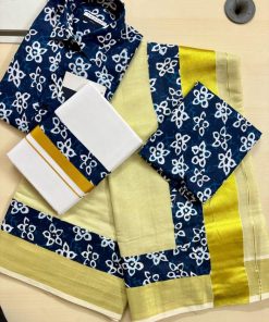 Dhoti, Shirt & Saree Combo – Contemporary Print, Classic Soul