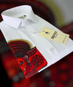 Men’s White Theyyam Face Art Cotton Shirt – Regular Collar