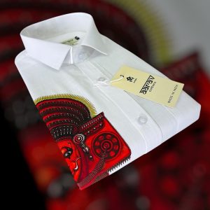 Men’s White Theyyam Face Art Cotton Shirt – Regular Collar