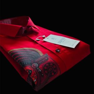 Men’s Red Theyyam Art Cotton Shirt – Traditional Heritage Print