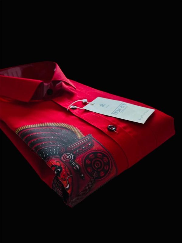 Men’s Red Theyyam Art Cotton Shirt – Traditional Heritage Print