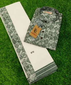 Men’s White & Gold Border Dhoti Kurtha Set – Onam Collection