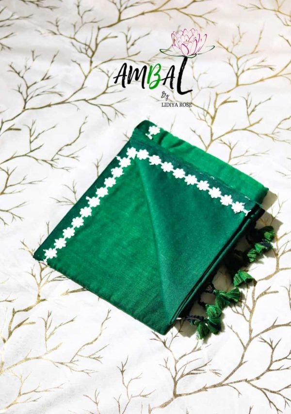 Green cotton saree with lays border