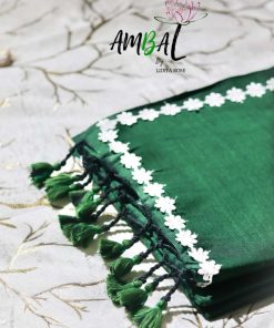 Alternative view of Green cotton saree with lays border