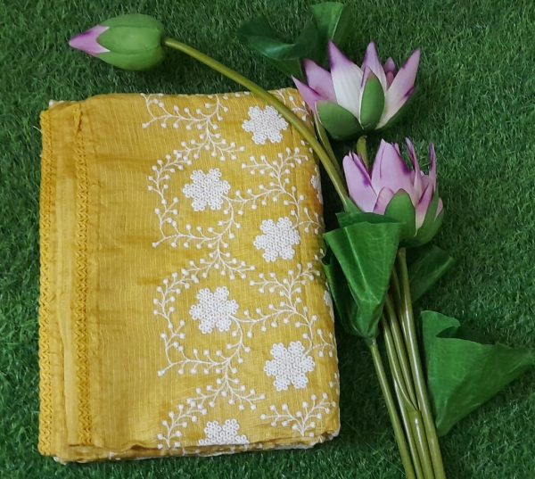Thread Embroidery Cotta Saree with Blouse
