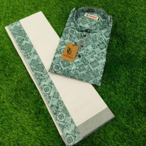 Green Printed Dhoti Kurta – South Indian Grace & Charm