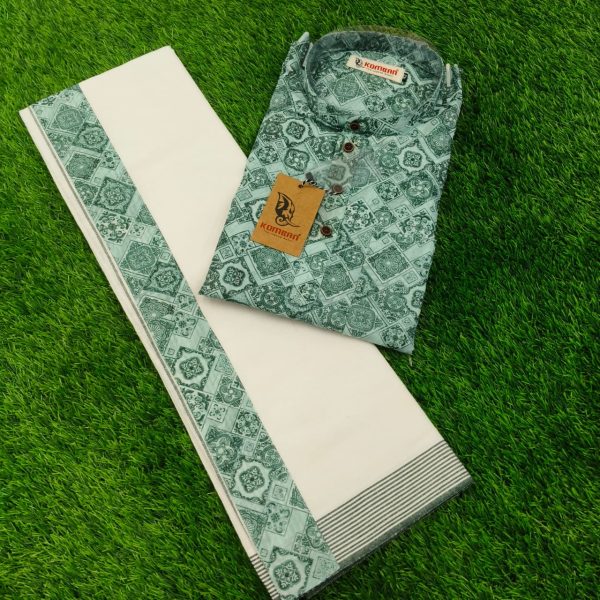 Green Printed Dhoti Kurta – South Indian Grace & Charm