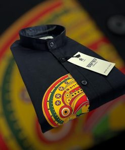 Men’s Black Kathakali Art Cotton Shirt – Mandarin Collar