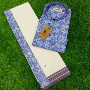 Blue Print Dhoti Kurtha Set – South Indian Festive Wear