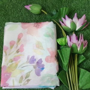 Onam Collection Floral Design Linen Fabric Saree